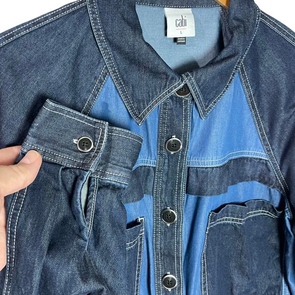 CABI Women’s Composition Mixed Denim Button Front Jacket size large - Picture 5 of 6